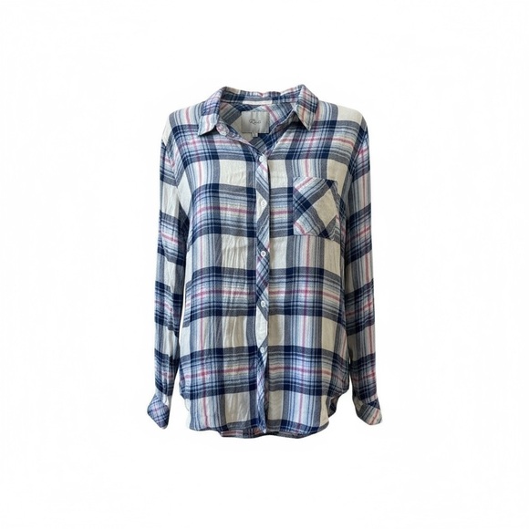 Rails Hunter Plaid Button Down Shirt Flannel Ivory Bluebell Pink Size Large - Picture 9 of 9